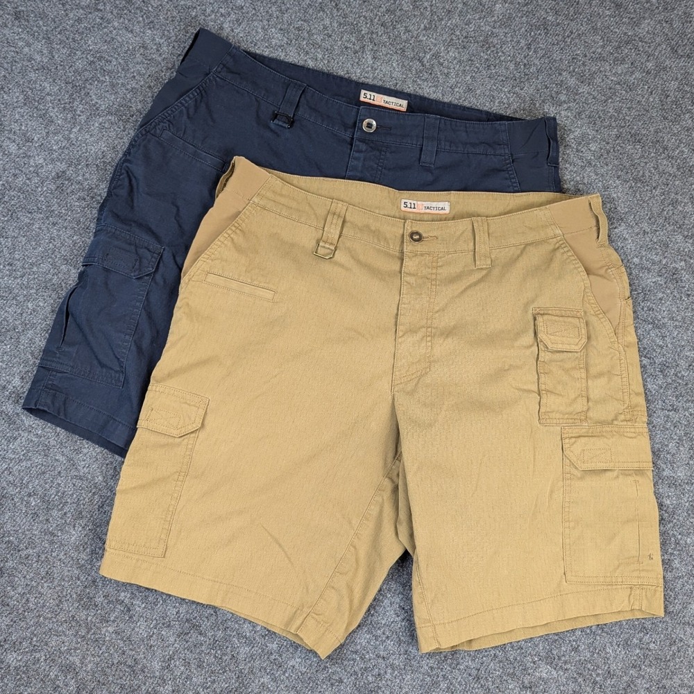 Lot of 2 5.11 Tactical Mens Cargo Shorts Size 38 Khaki Navy Blue Ripstop Utility